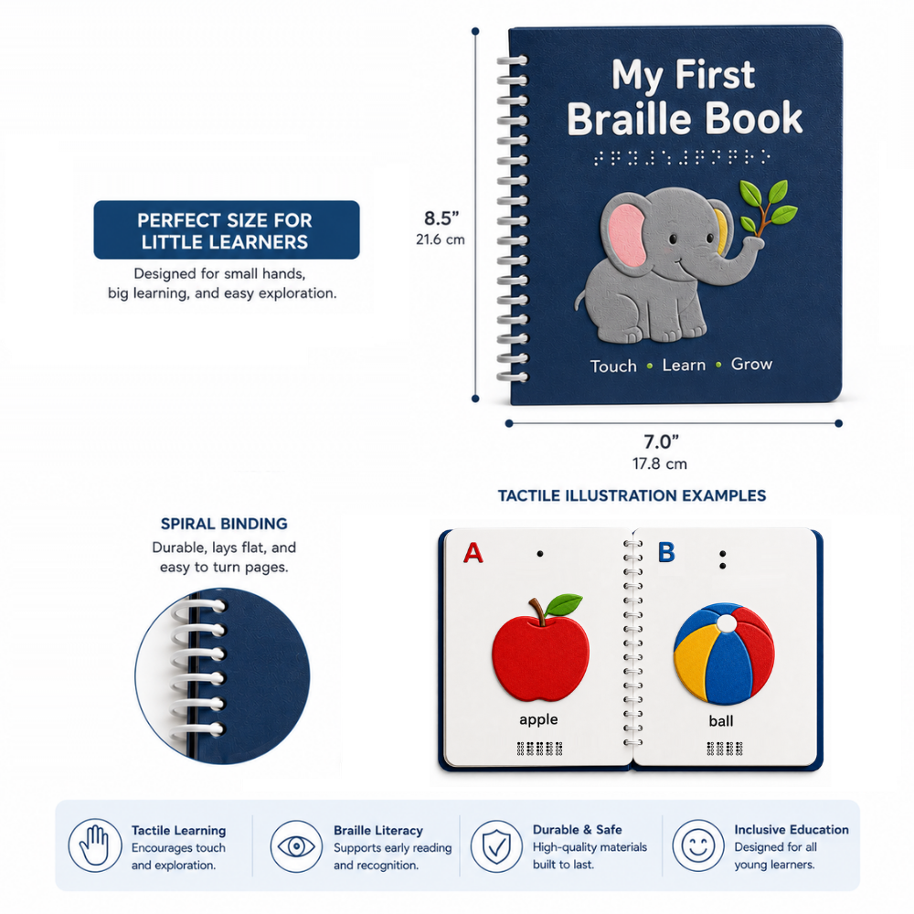 My SpeechCare My First Braille Book – Embossed Tactile Learning Book for Beginner Braille Literacy & Sensory Development