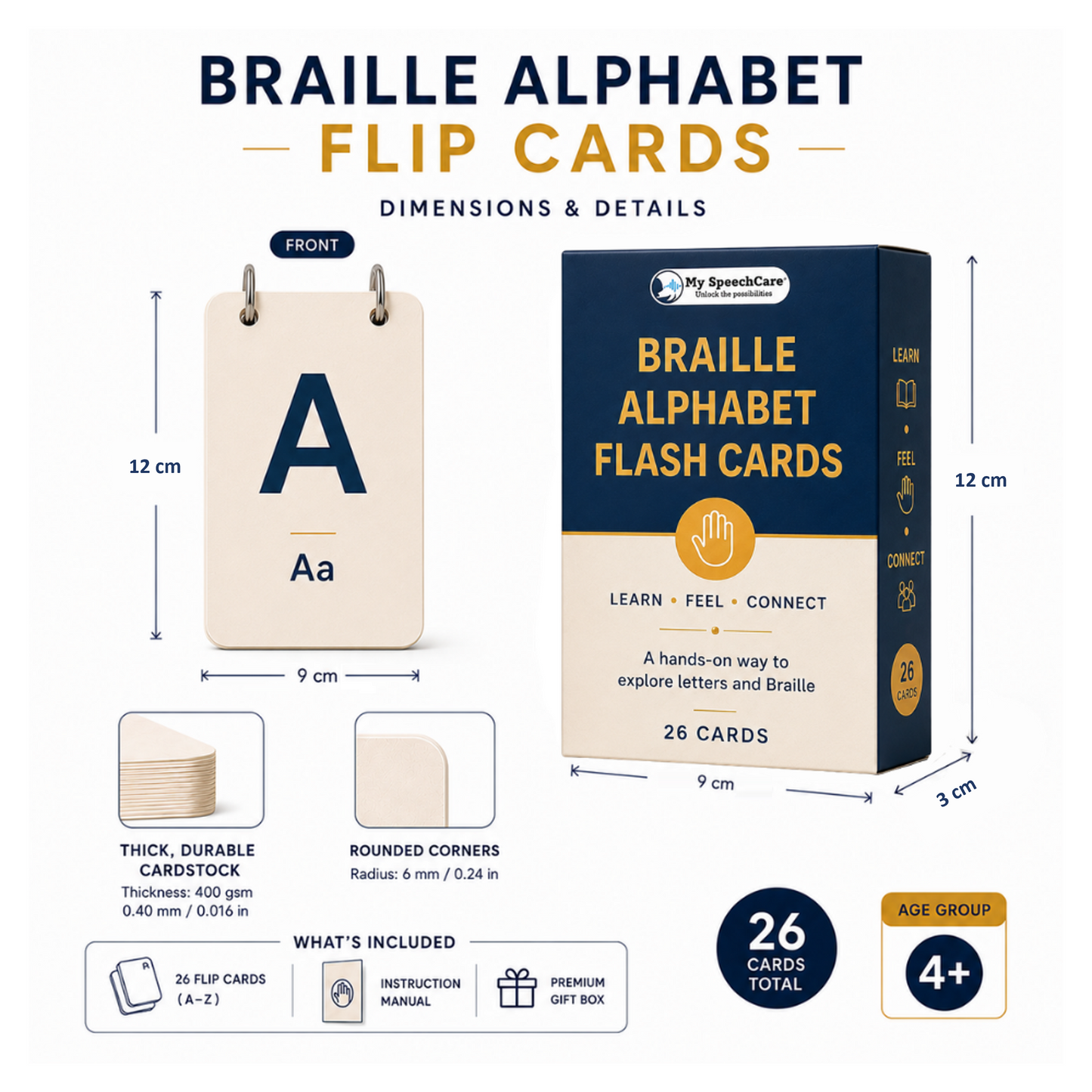 My SpeechCare Braille Alphabet Flip Cards – Embossed Braille Learning Cards for Early Literacy, Finger Tracking & Inclusive Education